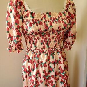 Betsy Johnson strawberry long prairie maxi dress size M